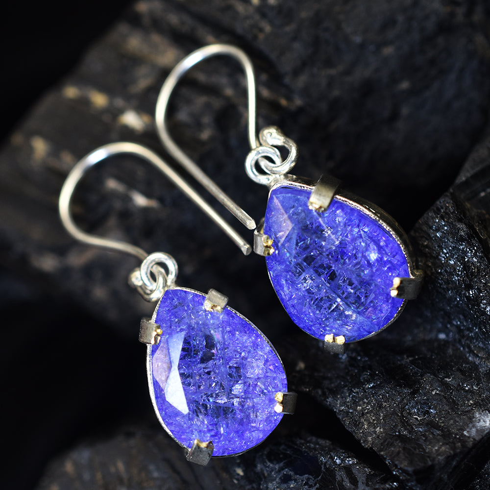 Purple Tanzanite Earring 44 Ct Natural Pear 925 Sterling Silver Gems CERTIFIED