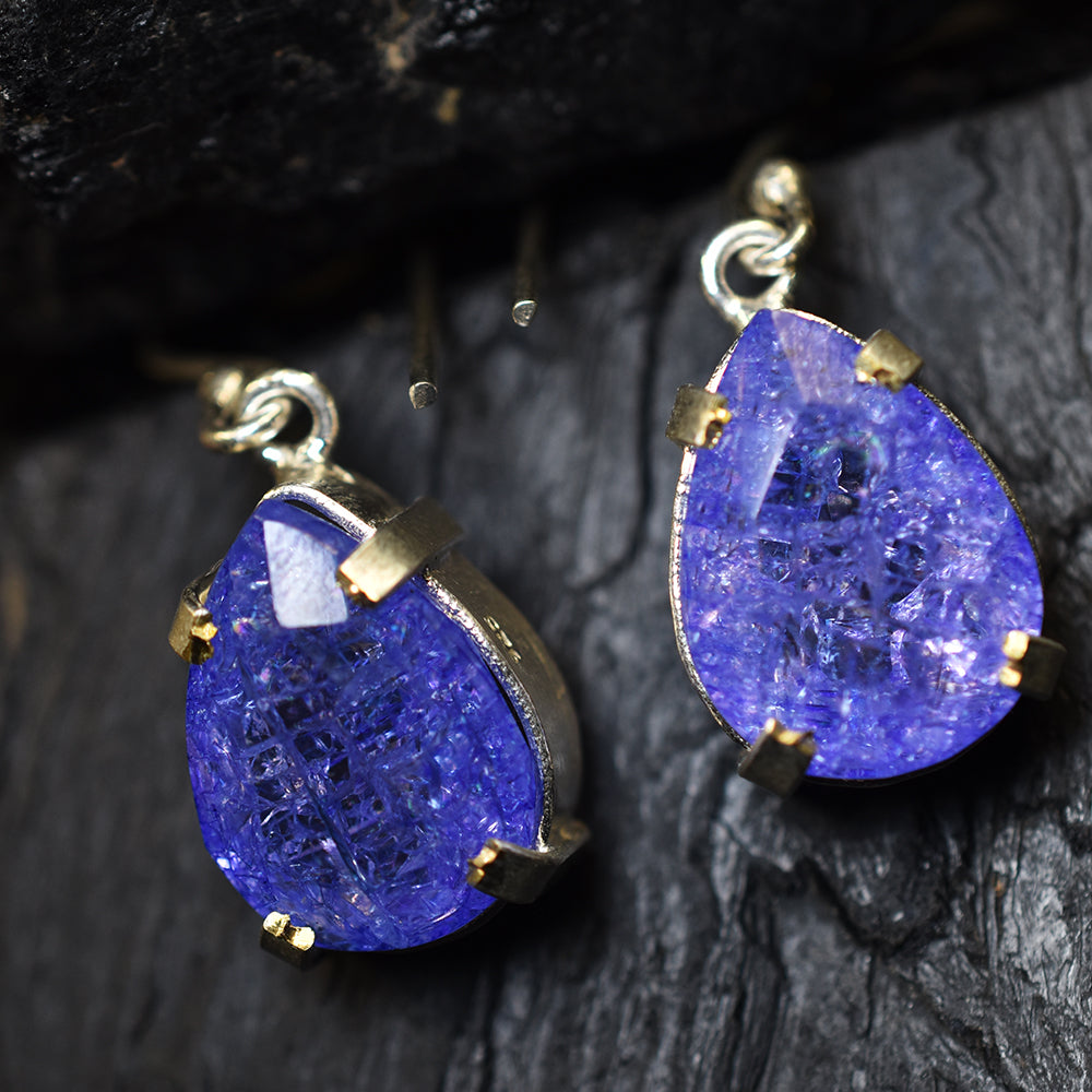 Purple Tanzanite Earring 44 Ct Natural Pear 925 Sterling Silver Gems CERTIFIED