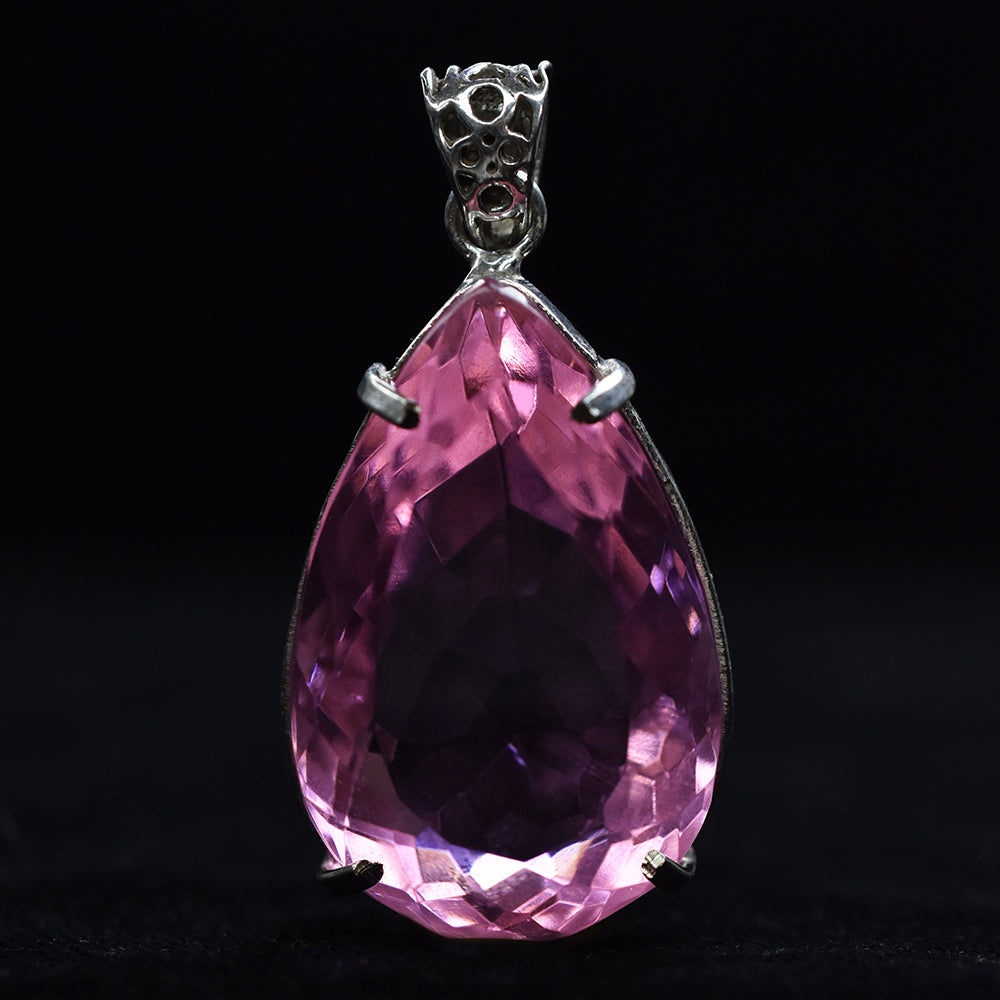 Lab Created Silver Pink Sapphire 116.15 Ct CERTIFIED Pear Cut Gemstone Pendant