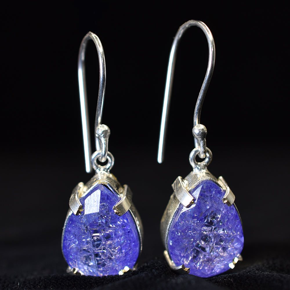 Purple Tanzanite Earring 44 Ct Natural Pear 925 Sterling Silver Gems CERTIFIED