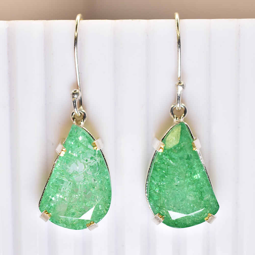 CERTIFIED Fancy Natural Green Emerald 925 Sterling Silver Stone 68 Ct Earring