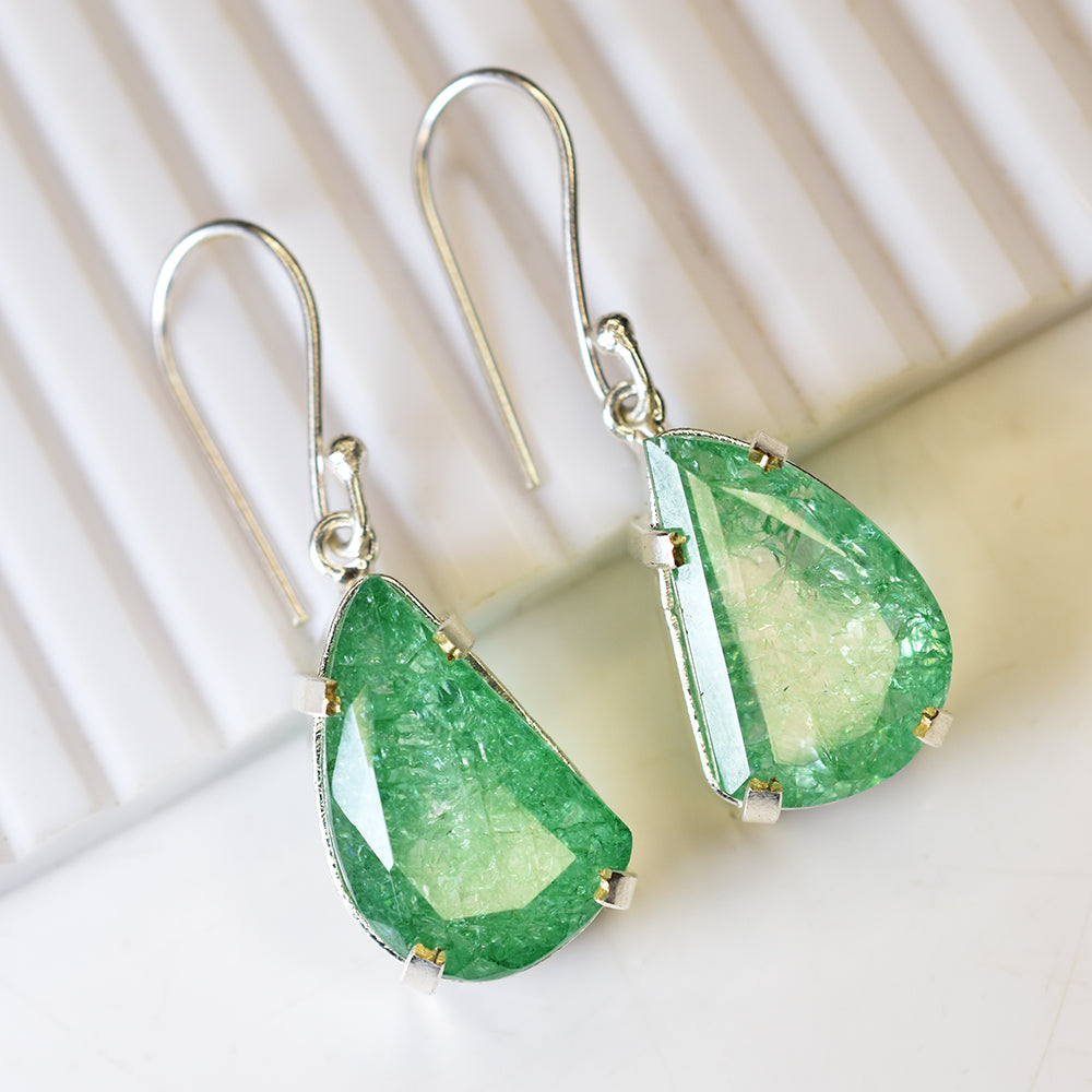 CERTIFIED Fancy Natural Green Emerald 925 Sterling Silver Stone 68 Ct Earring