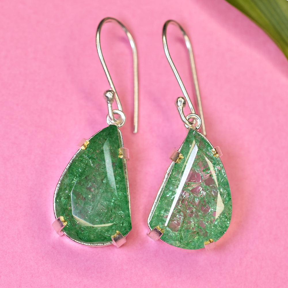 CERTIFIED Fancy Natural Green Emerald 925 Sterling Silver Stone 68 Ct Earring