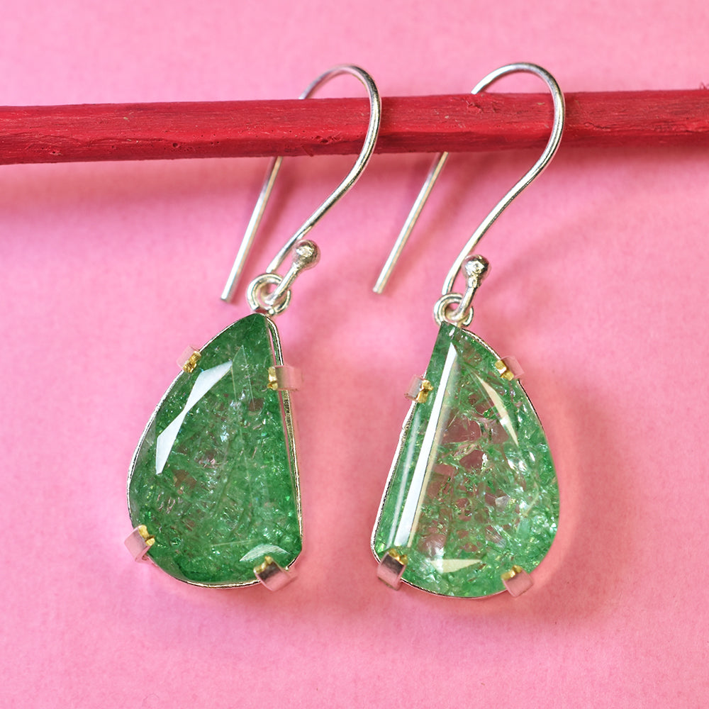 CERTIFIED Fancy Natural Green Emerald 925 Sterling Silver Stone 68 Ct Earring