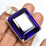 CERTIFIED Silver Pendant 170.15 Ct Lab Created Emerald Blue Tanzanite Gemstone