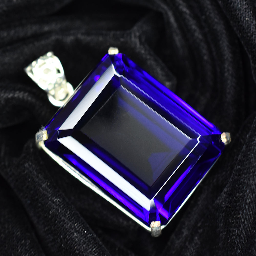 CERTIFIED Silver Pendant 170.15 Ct Lab Created Emerald Blue Tanzanite Gemstone
