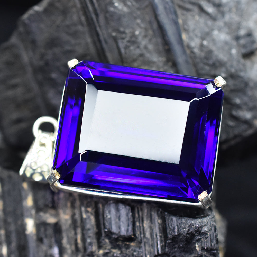 CERTIFIED Silver Pendant 170.15 Ct Lab Created Emerald Blue Tanzanite Gemstone