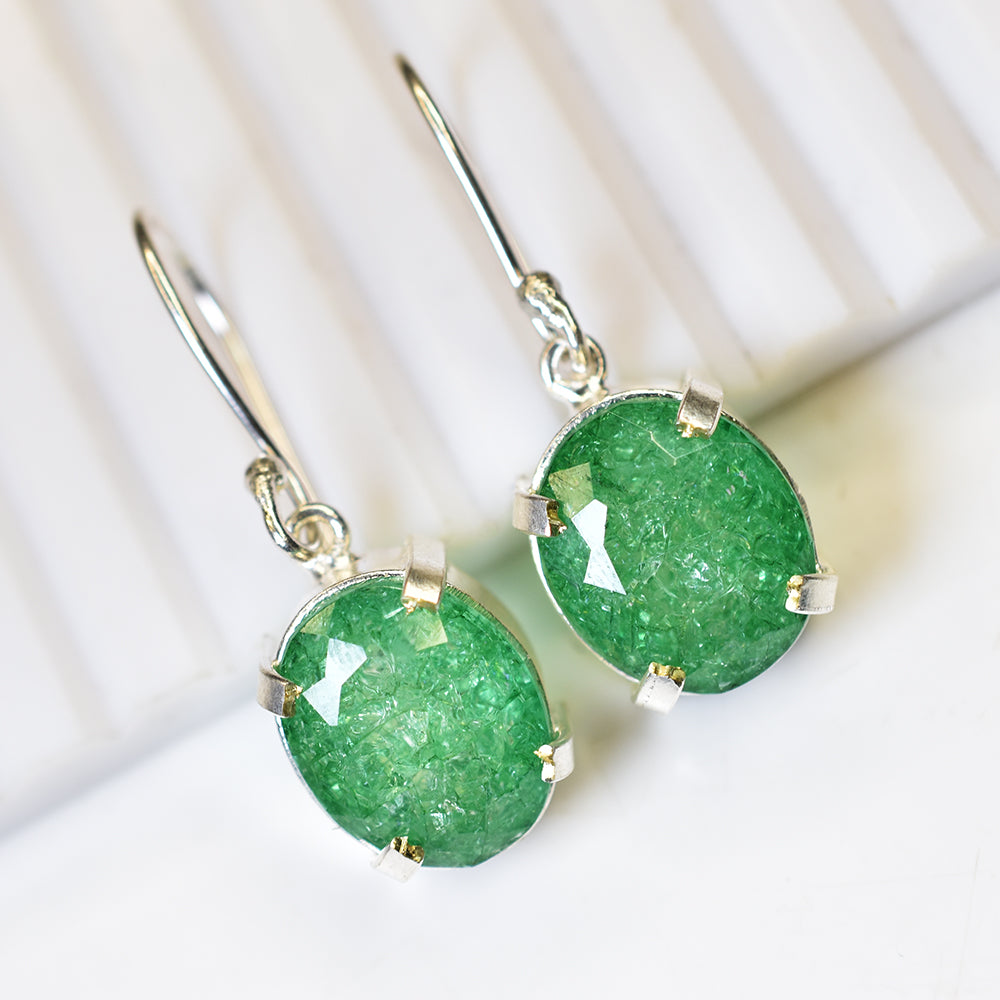 Colombian Natural Green Emerald 51 Ct Oval CERTIFIED 925 Starling Silver Earring