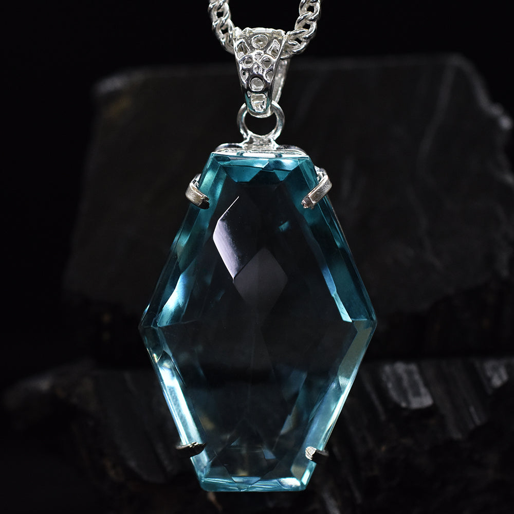 CERTIFIED Lab Created 126 Ct Aquamarine Fancy 925 Sterling Silver Pendant Gems