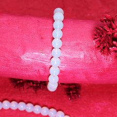 77.40 Ct Certified Milky White & Blue Opalite Bracelet 24 Round Beads Party Wear