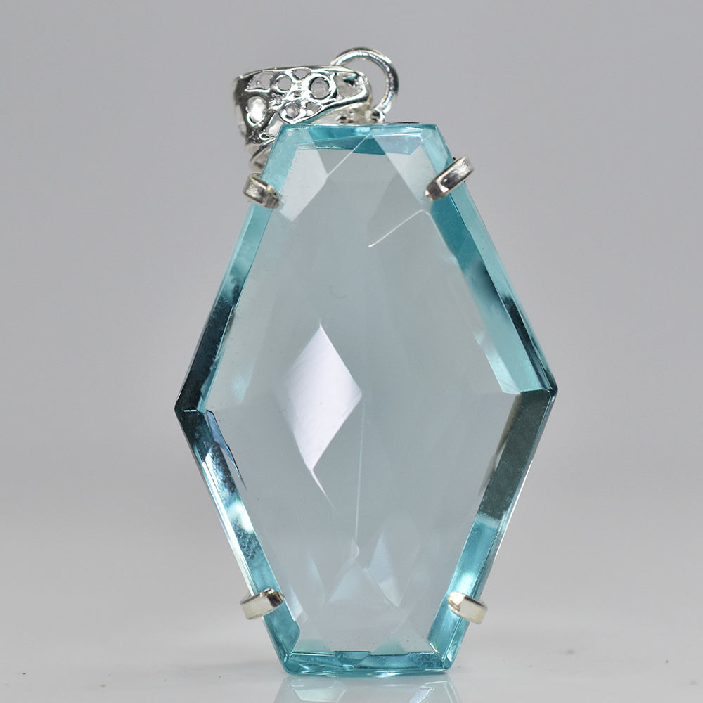CERTIFIED Lab Created 126 Ct Aquamarine Fancy 925 Sterling Silver Pendant Gems
