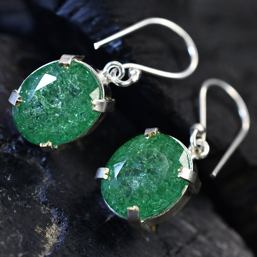 Colombian Natural Green Emerald 51 Ct Oval CERTIFIED 925 Starling Silver Earring
