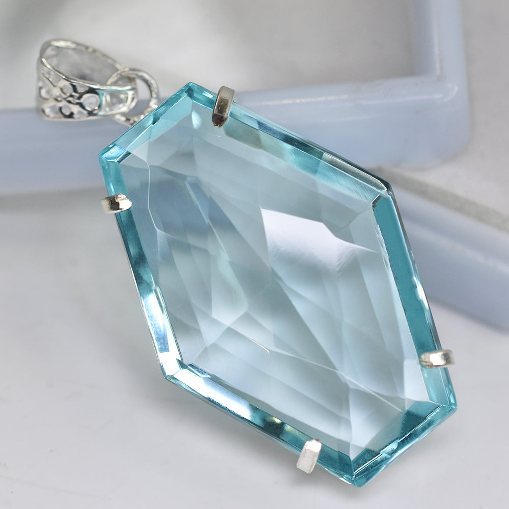 CERTIFIED Lab Created 126 Ct Aquamarine Fancy 925 Sterling Silver Pendant Gems
