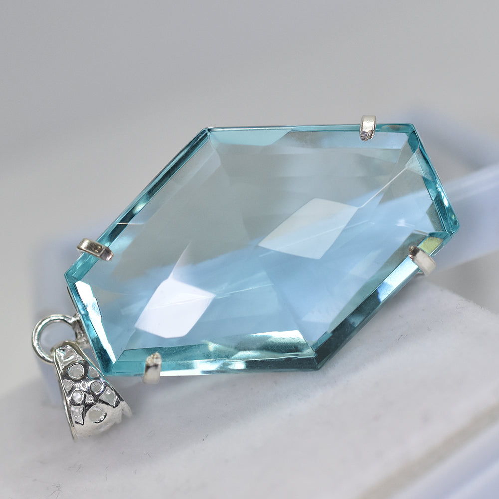CERTIFIED Lab Created 126 Ct Aquamarine Fancy 925 Sterling Silver Pendant Gems