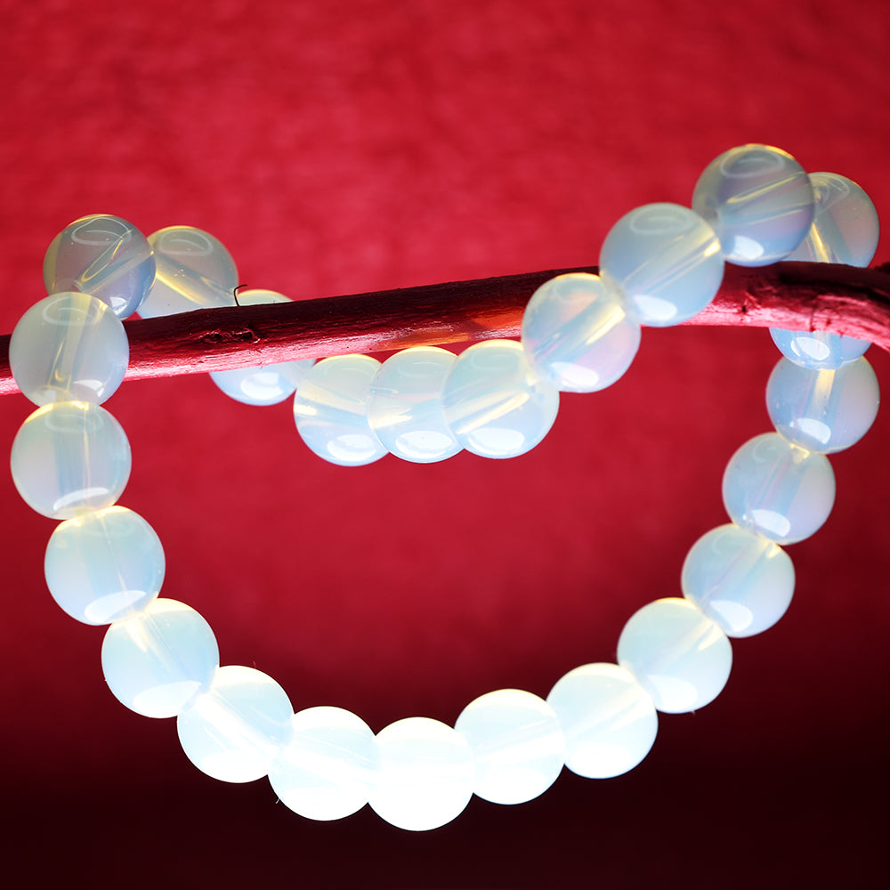 77.40 Ct Certified Milky White & Blue Opalite Bracelet 24 Round Beads Party Wear