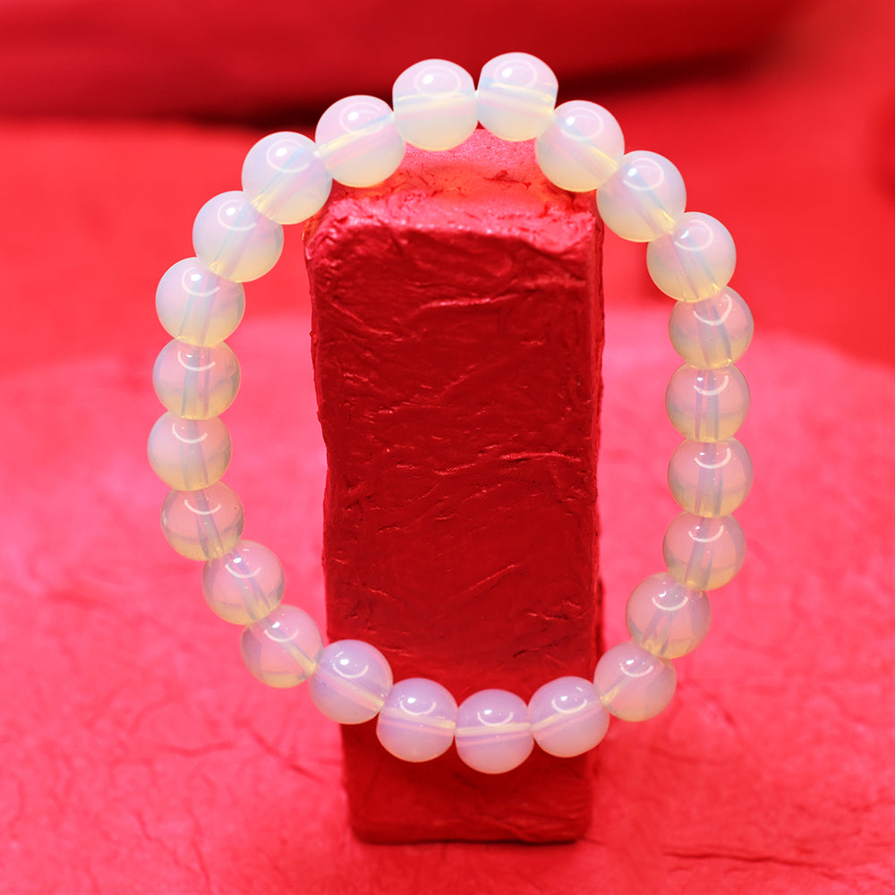 77.40 Ct Certified Milky White & Blue Opalite Bracelet 24 Round Beads Party Wear