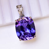 A+ 925 Sterling Silver Natural Cushion Pendant Purple Tanzanite 26 Ct CERTIFIED