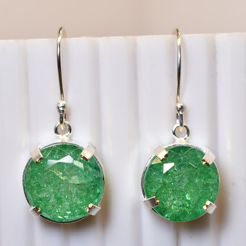 Beautiful Natural Green Emerald 62Ct CERTIFIED Round Earring 925 Sterling Silver