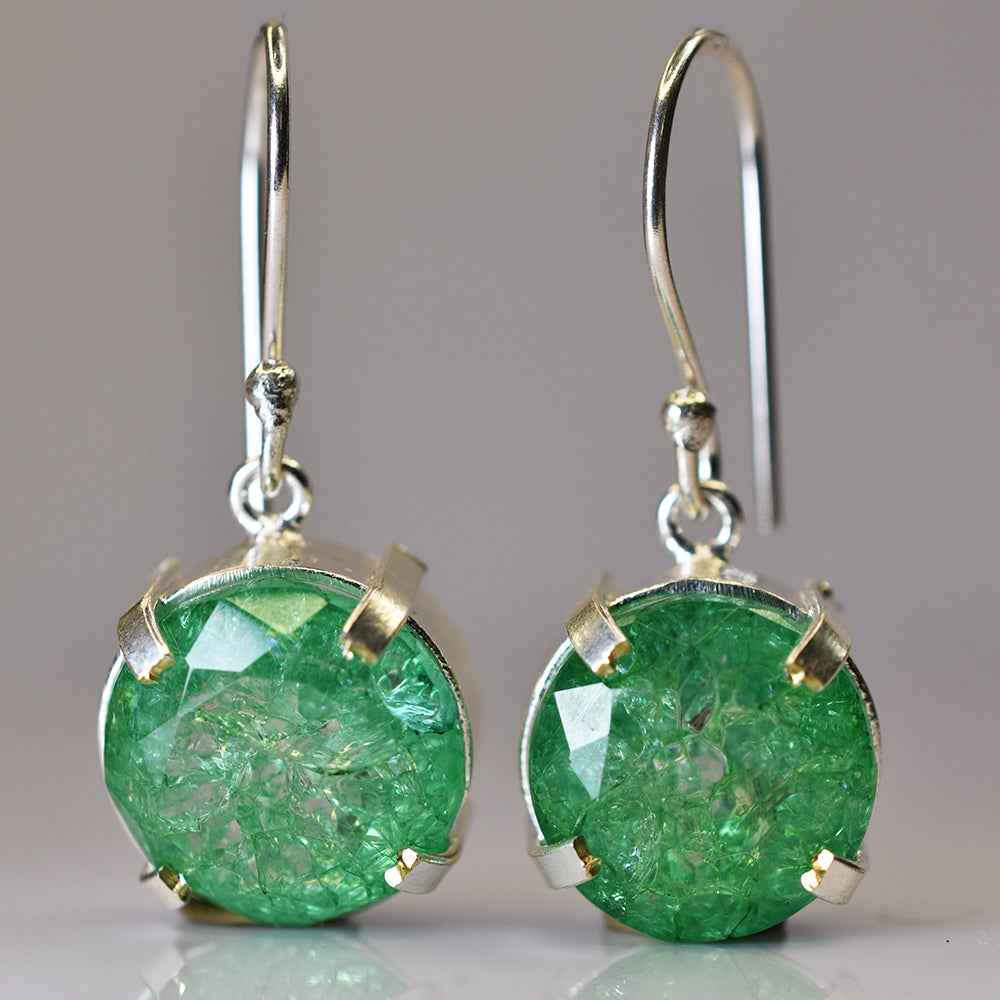 Beautiful Natural Green Emerald 62Ct CERTIFIED Round Earring 925 Sterling Silver
