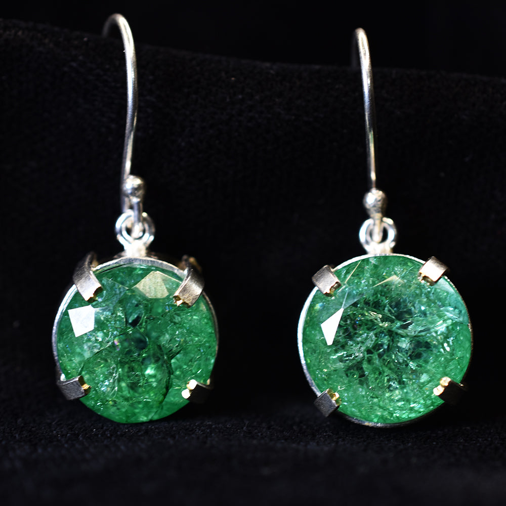Beautiful Natural Green Emerald 62Ct CERTIFIED Round Earring 925 Sterling Silver