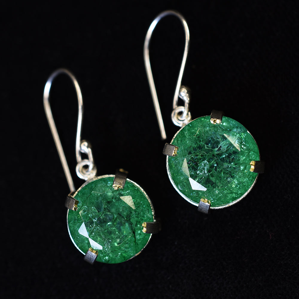 Beautiful Natural Green Emerald 62Ct CERTIFIED Round Earring 925 Sterling Silver