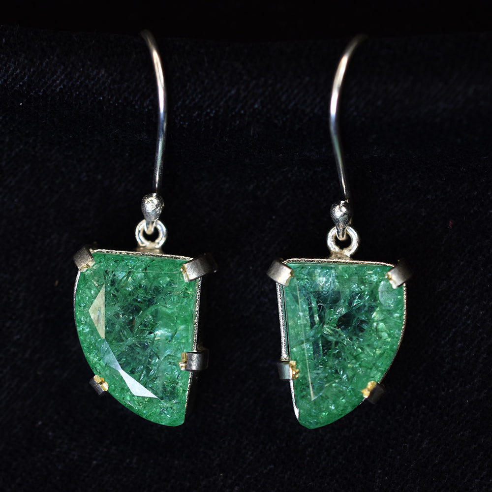 A+ CERTIFIED 925 Sterling Silver 57 Ct Natural Green Emerald Stone Fancy Earring