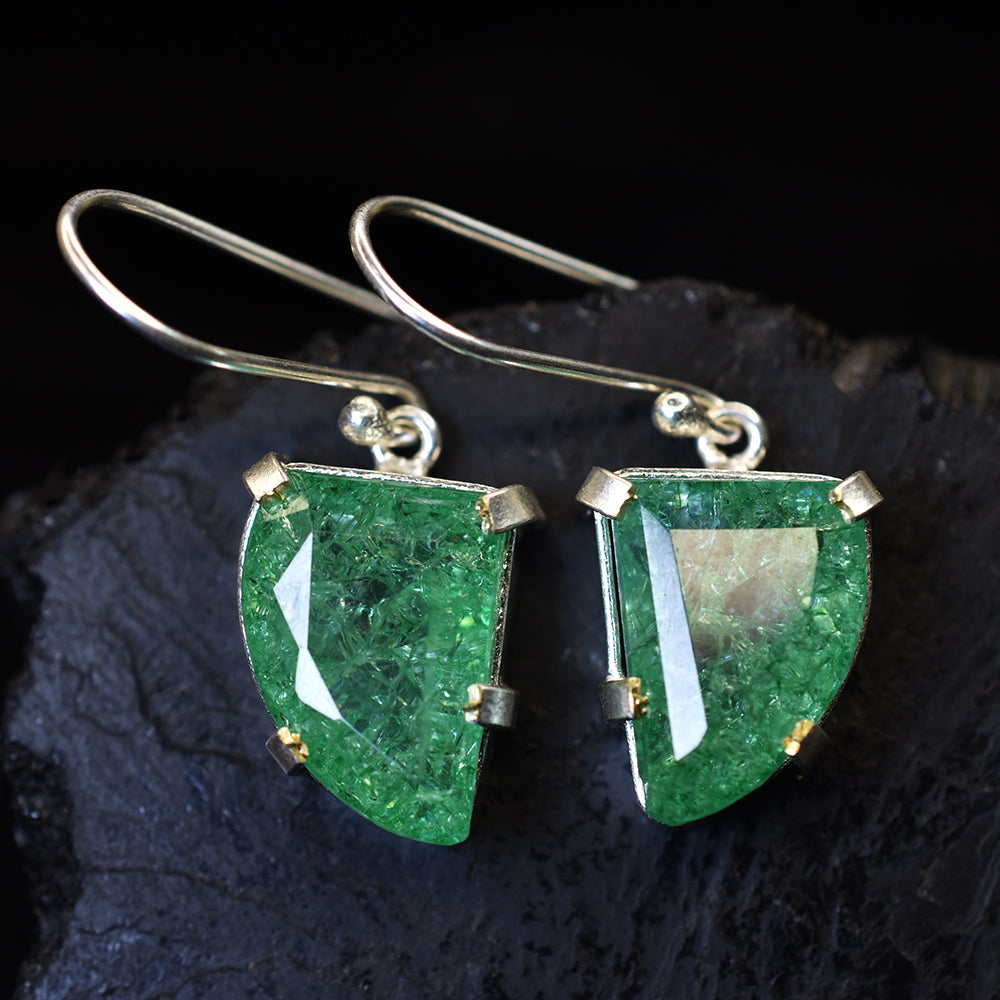 A+ CERTIFIED 925 Sterling Silver 57 Ct Natural Green Emerald Stone Fancy Earring