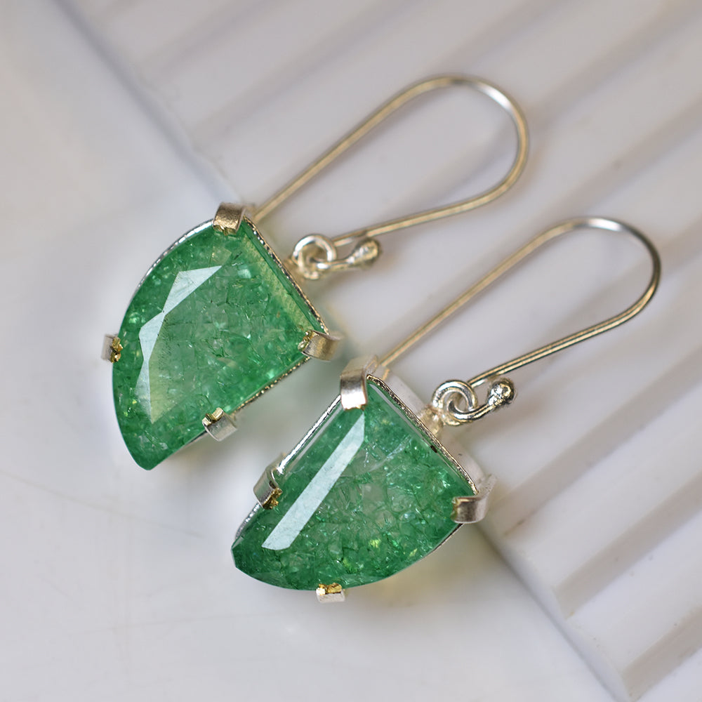 A+ CERTIFIED 925 Sterling Silver 57 Ct Natural Green Emerald Stone Fancy Earring