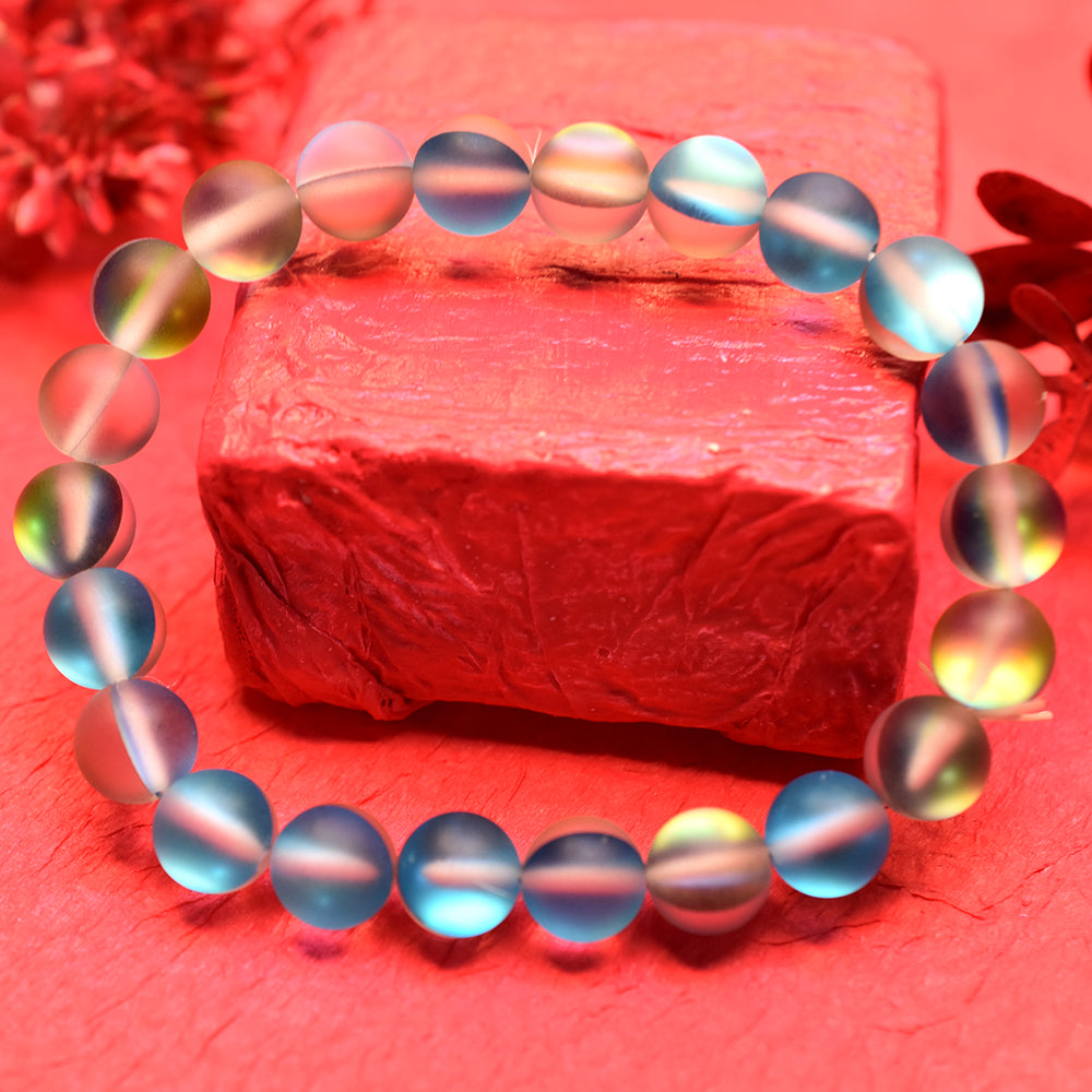 Certified 86.7 Ct Natural Aura Quartz Bracelet 22 Round Beads Party Wear Jewelry