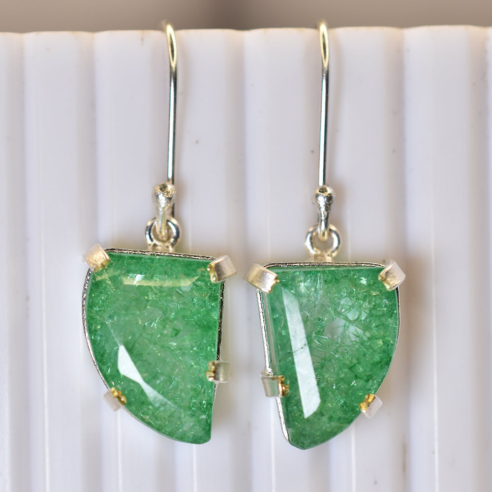 A+ CERTIFIED 925 Sterling Silver 57 Ct Natural Green Emerald Stone Fancy Earring