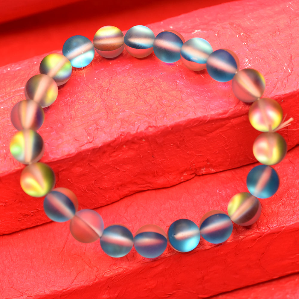 Certified 86.7 Ct Natural Aura Quartz Bracelet 22 Round Beads Party Wear Jewelry