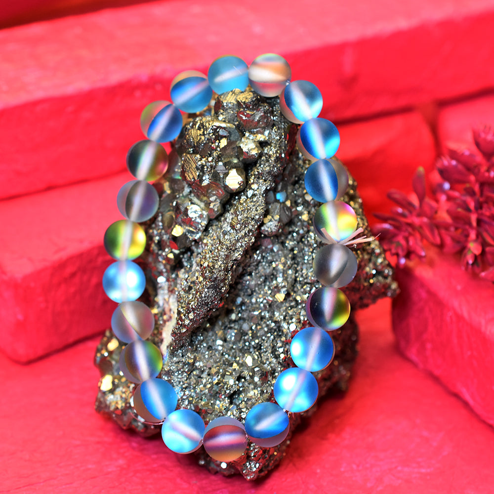 Certified 86.7 Ct Natural Aura Quartz Bracelet 22 Round Beads Party Wear Jewelry