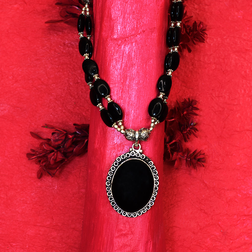 296.2 Ct Natural Certified Onyx Jewelry 925 Stirling Silver Necklace For Party