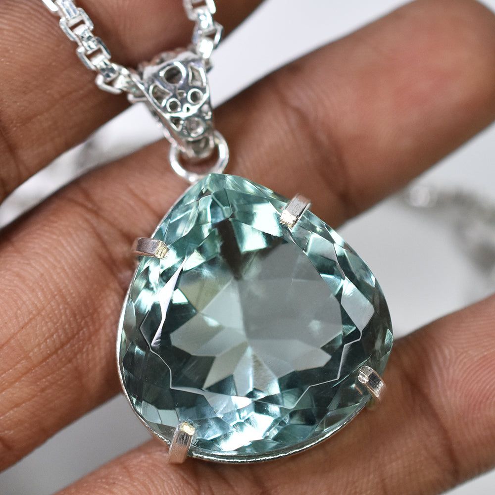 Lab Created 925 Sterling Silver 74 Ct Perfect Pear Cut CERTIFIED Gems Pendant