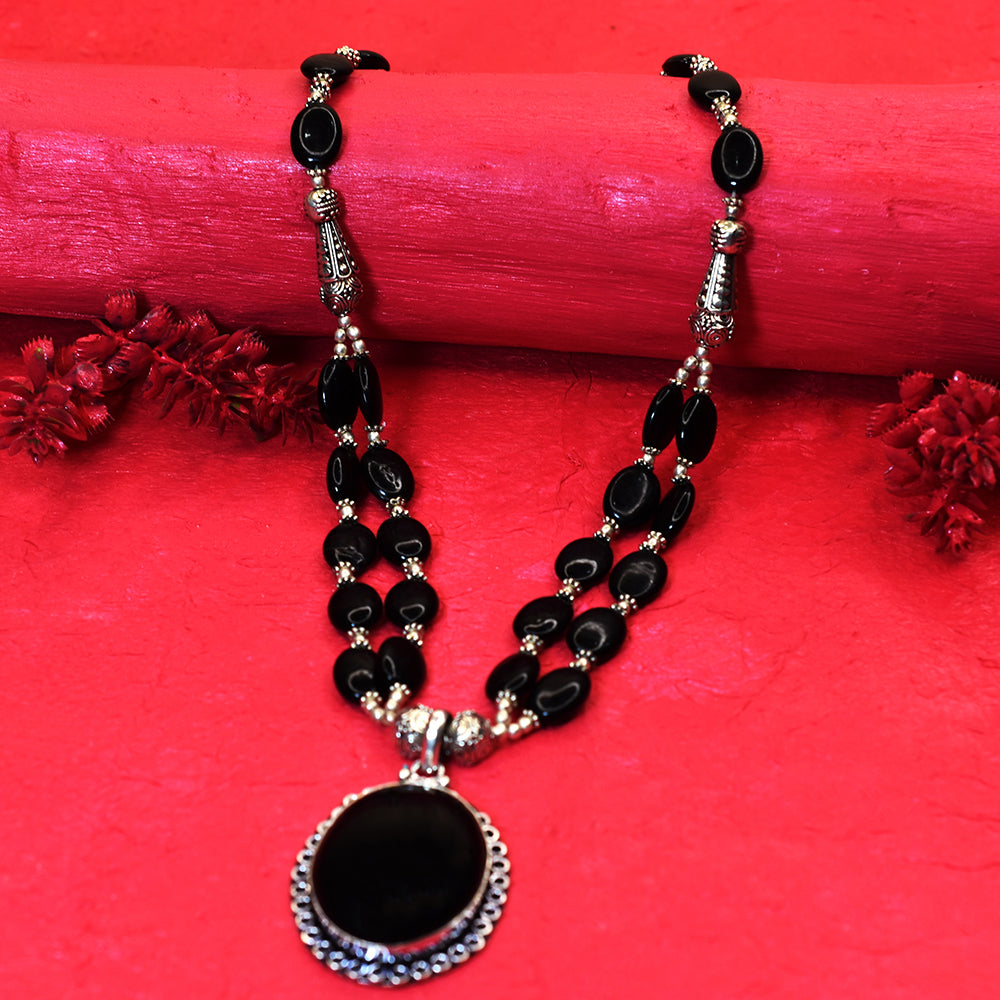 296.2 Ct Natural Certified Onyx Jewelry 925 Stirling Silver Necklace For Party