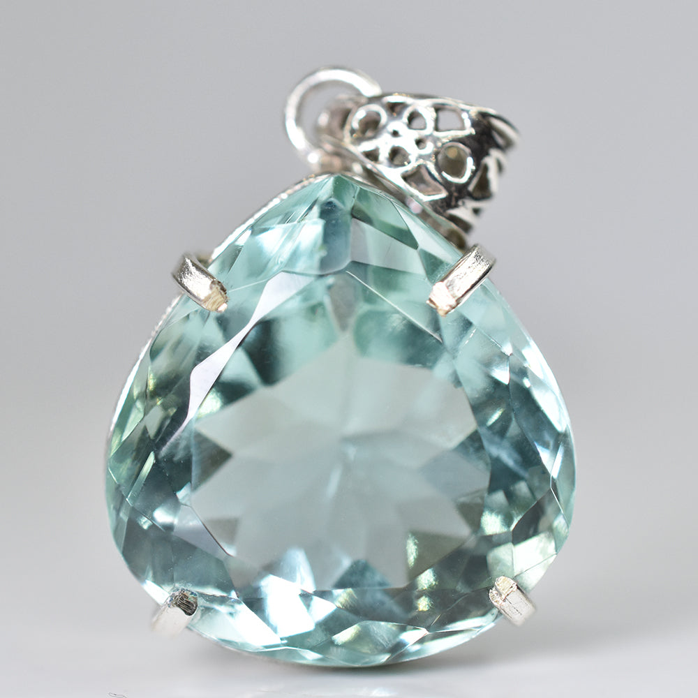 Lab Created 925 Sterling Silver 74 Ct Perfect Pear Cut CERTIFIED Gems Pendant