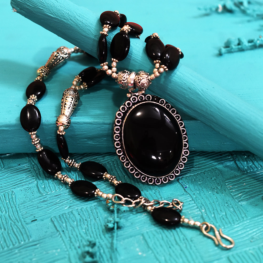 296.2 Ct Natural Certified Onyx Jewelry 925 Stirling Silver Necklace For Party
