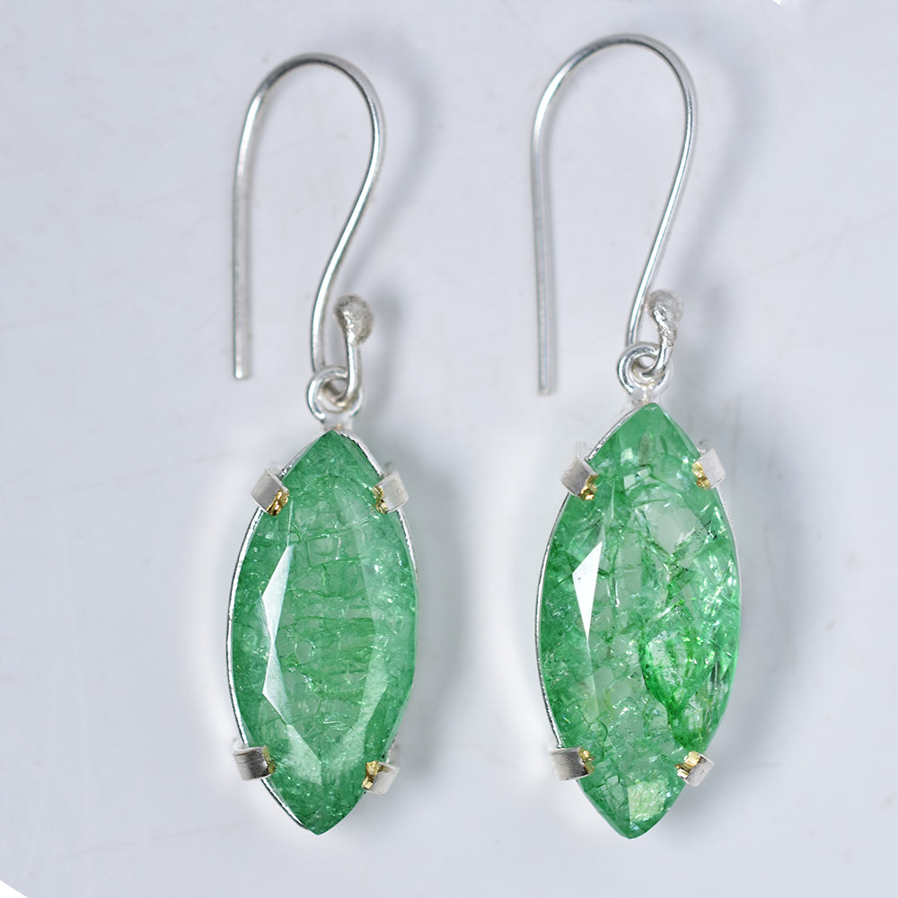 925 Sterling Silver 57 Ct CERTIFIED Earring Natural Marquise Green Emerald Gems