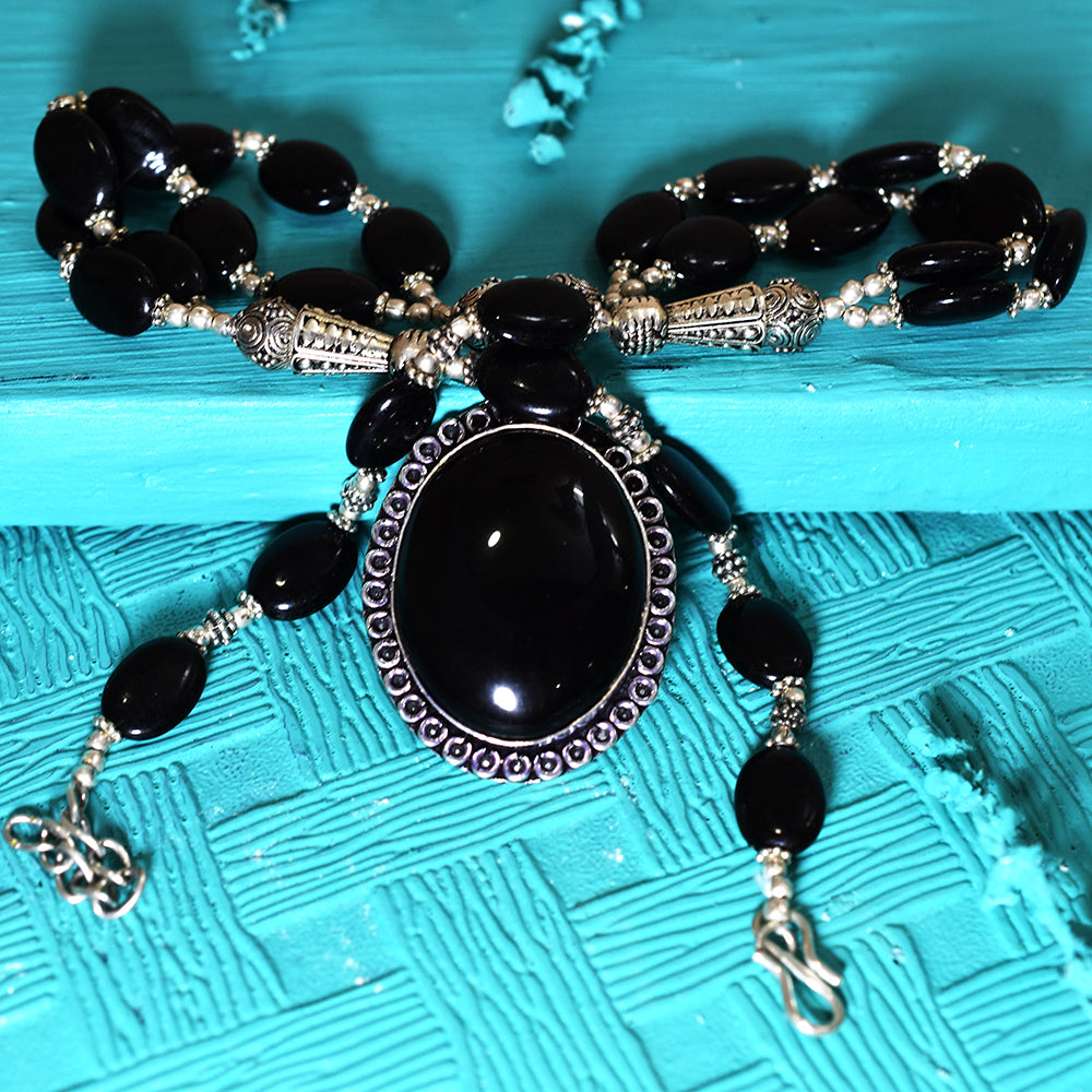 296.2 Ct Natural Certified Onyx Jewelry 925 Stirling Silver Necklace For Party
