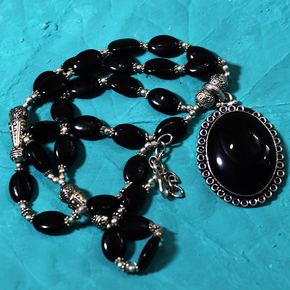 296.2 Ct Natural Certified Onyx Jewelry 925 Stirling Silver Necklace For Party
