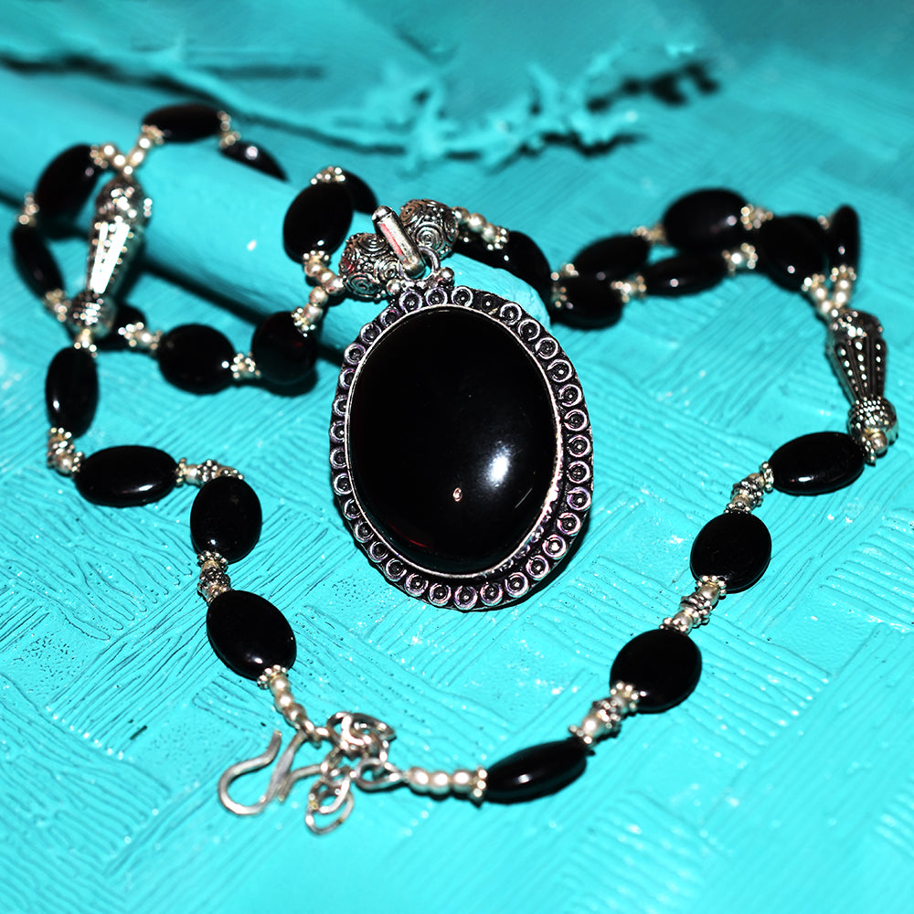 296.2 Ct Natural Certified Onyx Jewelry 925 Stirling Silver Necklace For Party