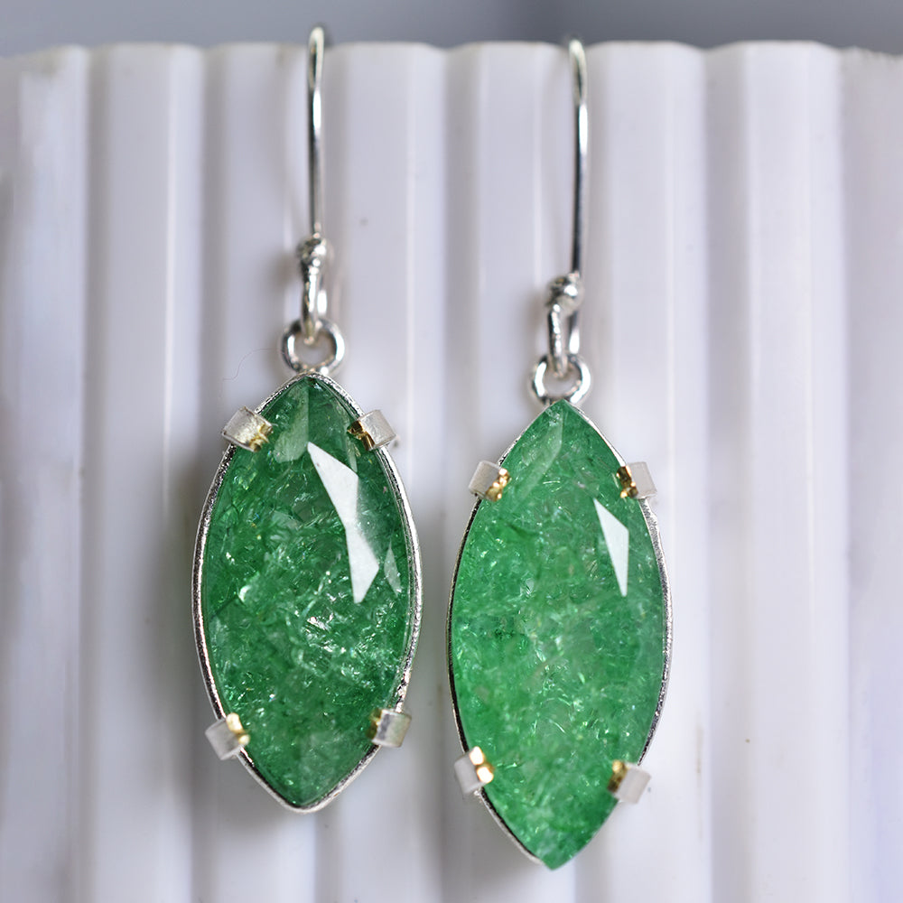 CERTIFIED 925 Sterling Silver 65 Ct Natural Marquise Green Emerald Gems Earring