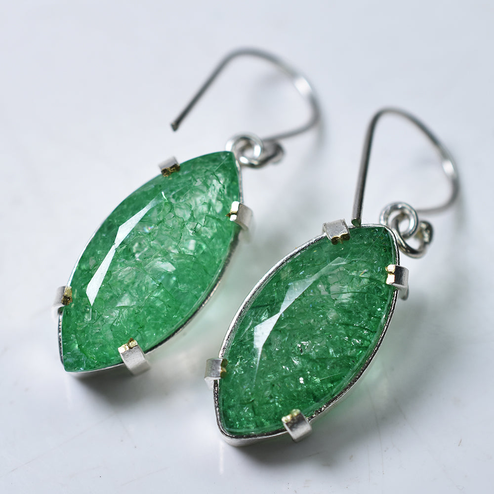 CERTIFIED 925 Sterling Silver 65 Ct Natural Marquise Green Emerald Gems Earring
