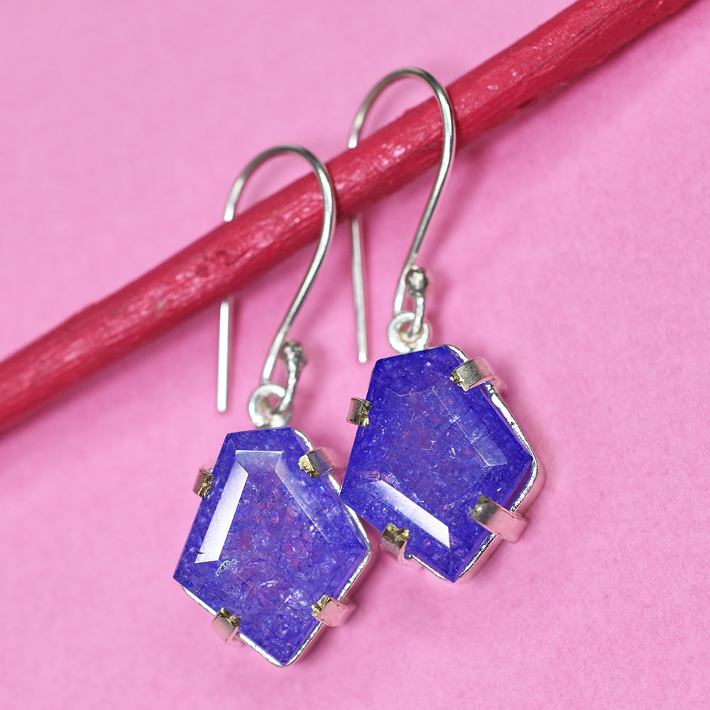 Natural Purple Tanzanite 52 Ct CERTIFIED 925 Starling Silver Gems Fancy Earring