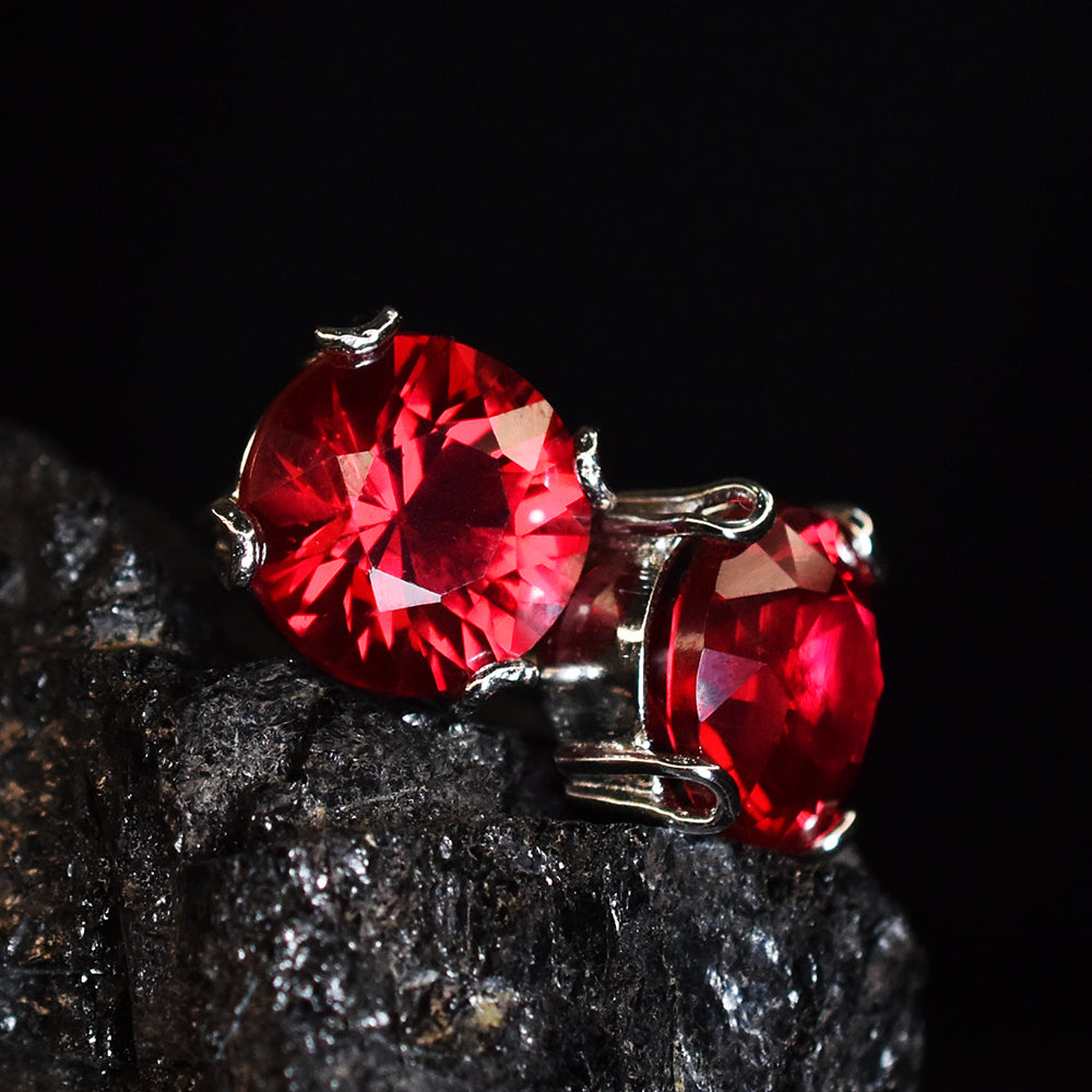 Natural CERTIFIED Red Ruby 43 Ct Stunning Round Earring Pair Best For Birthday's