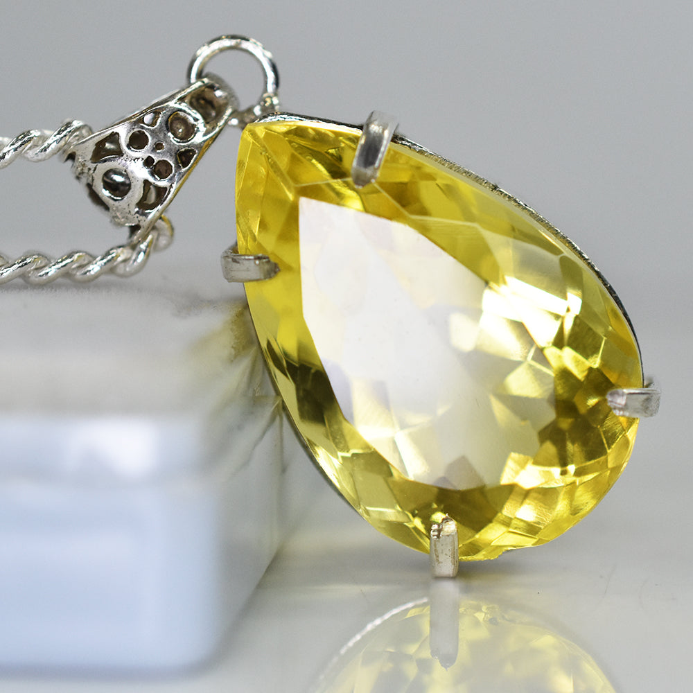925 Sterling Silver Yellow Topaz Natural Pendant 73.20 Ct Certified Gemstone