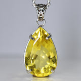 925 Sterling Silver Yellow Topaz Natural Pendant 73.20 Ct Certified Gemstone