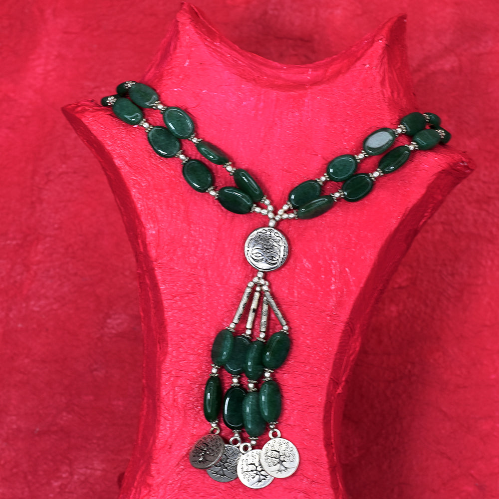 925 Sterling Silver Necklace with 296Ct Certified Natural Green Onyx–26 Gemstone