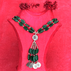 925 Sterling Silver Necklace with 296Ct Certified Natural Green Onyx–26 Gemstone