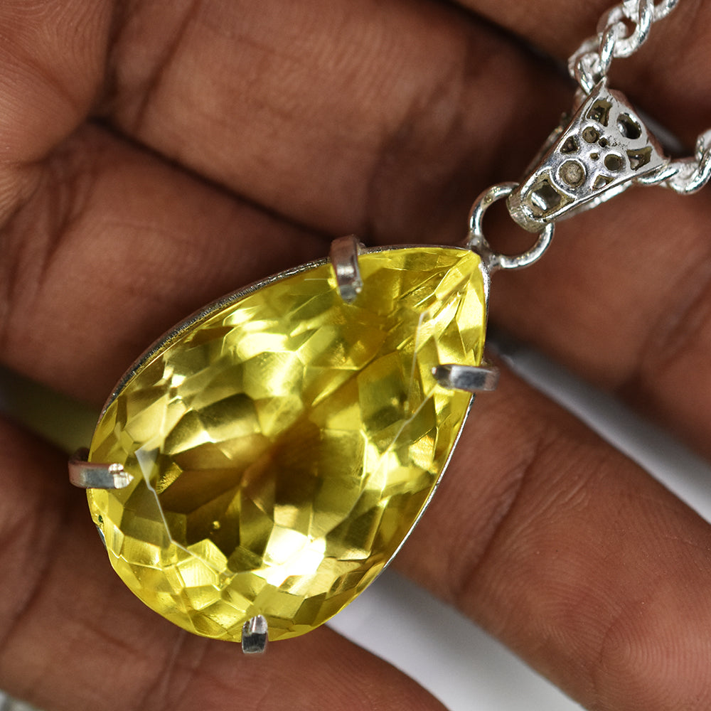 925 Sterling Silver Yellow Topaz Natural Pendant 73.20 Ct Certified Gemstone